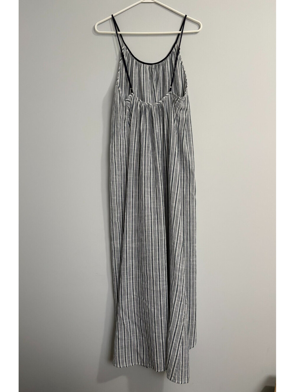 Saks Fifth Avenue XL Maxi Sundress Airy Thin-Striped Navy White Cotton - Picture 4 of 10